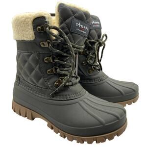 Cougar Waterproof Winter Boots Size 7Wide Green Olive Quilt Carlisle Lace Up